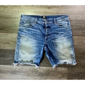 CR7 Shorts Mens 36 Blue Denim Cutoff Bermuda Distressed 5 Pocket Casual Slim
